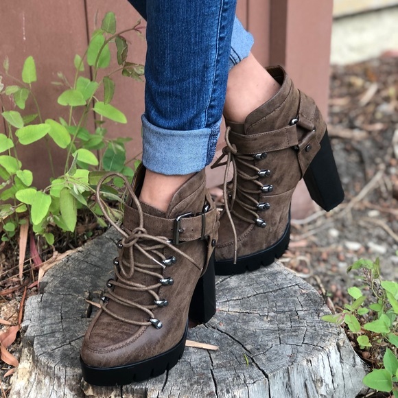 LAST1♥️ Brown High Heel Lace Up Platform Boots - Picture 5 of 8
